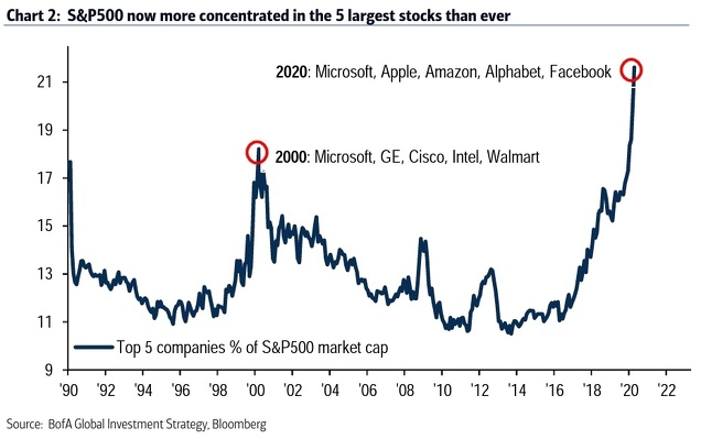 Ponderación 5 mayores empresas en el índice S&P 500