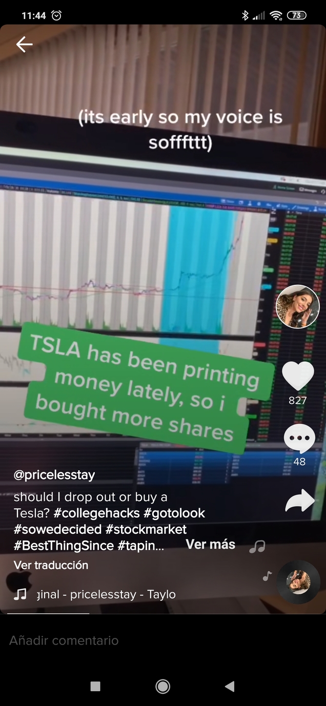 Haciendo trading en Tesla mostrado a través de Tik Tok